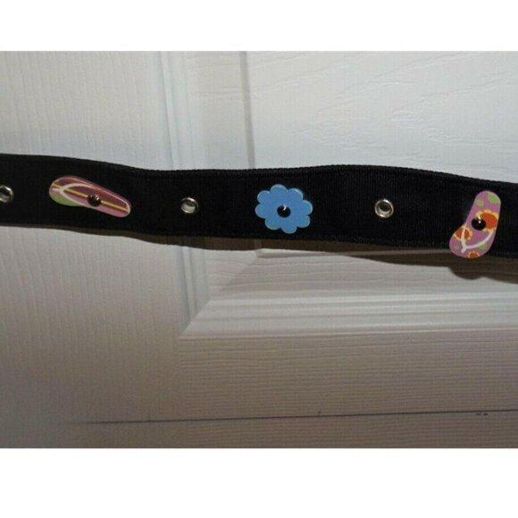 Black Canvas Belt 42" overall, 37" to first grommet flipflops flowers lge buckle - Picture 4 of 4